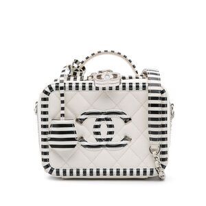 Chanel Small Caviar Striped Cc Filigree Vanity Case